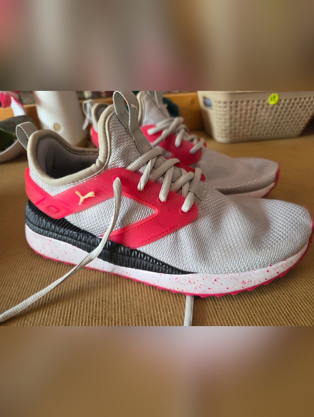 Puma Active Runner Sneakers in Light Gray and Hot Pink